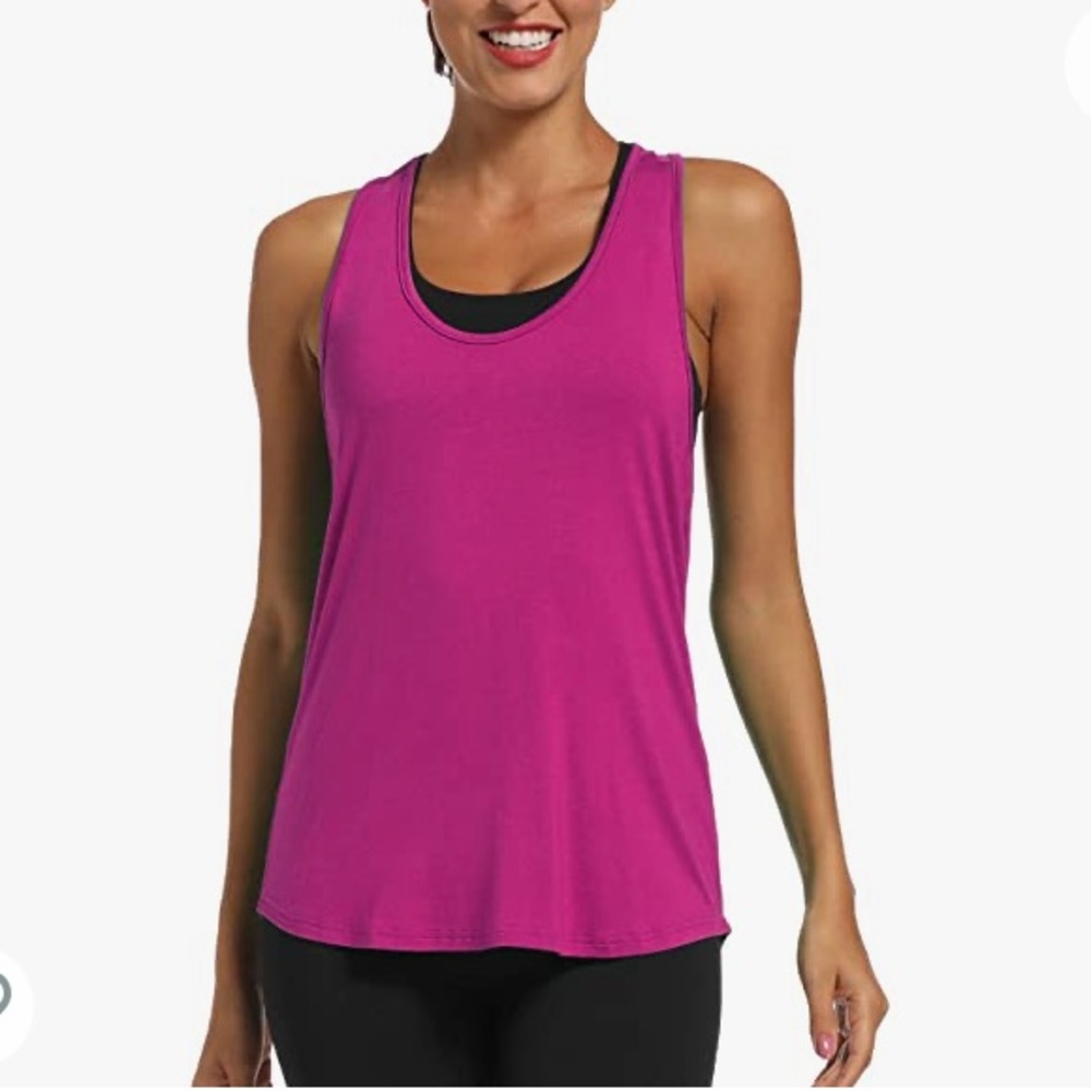 Fuschia Open Back Workout Tank Top